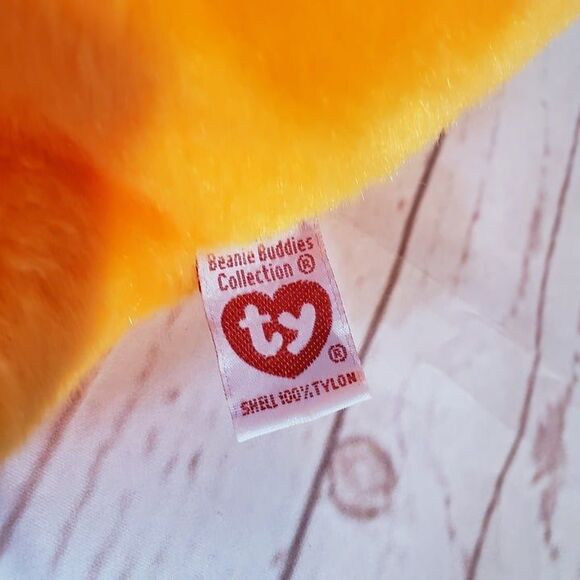 TY 2007 Beanie Baby Shivers the Ghost Orange Bear Plush 10" Stuffed Green Nose - Picture 5 of 7